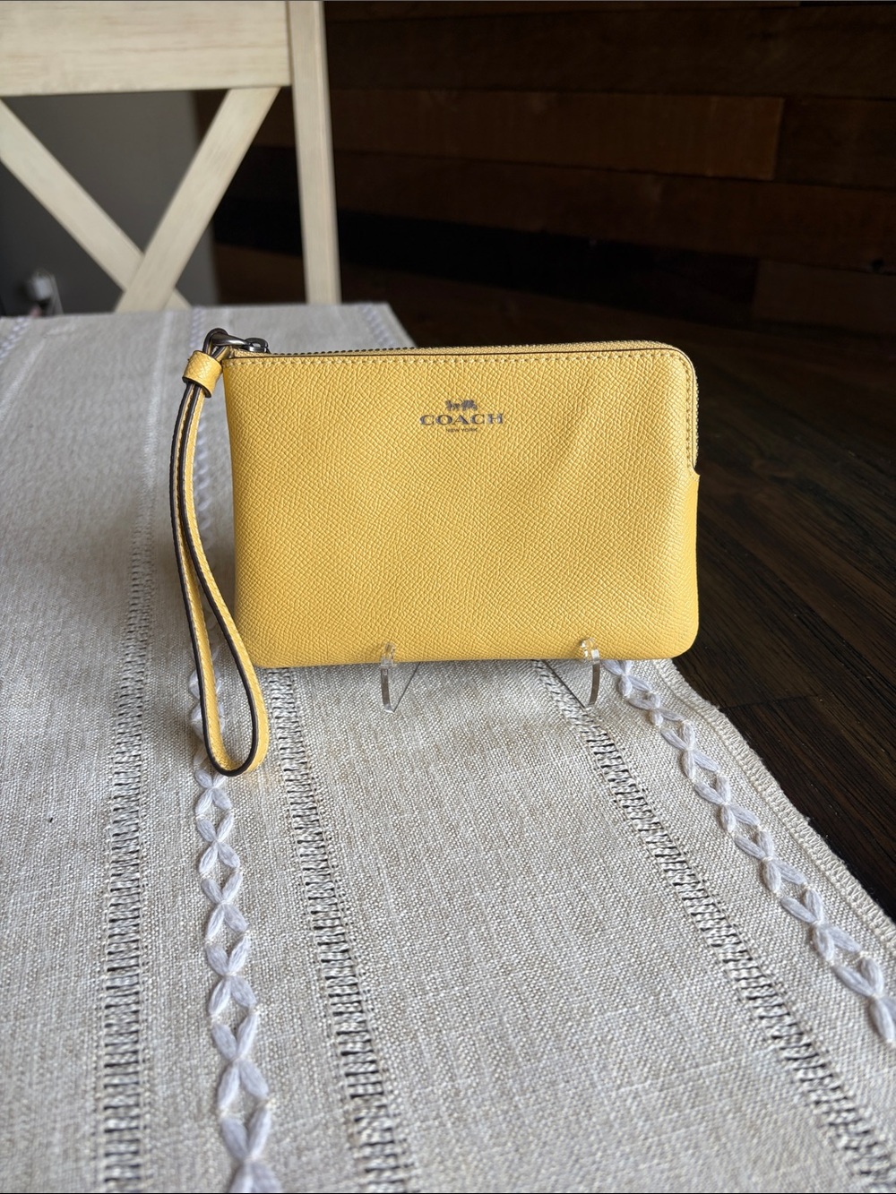 Coach Yellow Leather Wristlet Clutch with Logo